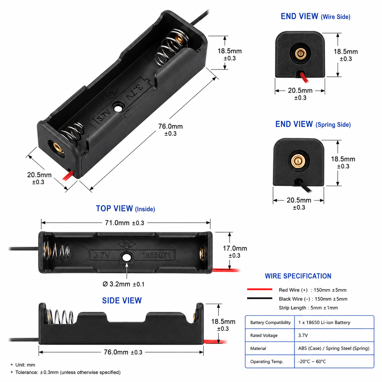 18650 Single Cell Battery Holder