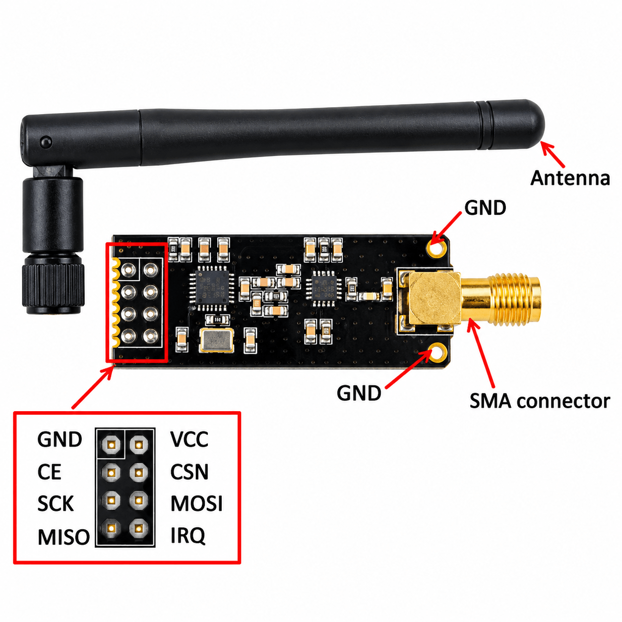 NRF24L01 2.4GHz Wireless RF Transceiver Module +SMA Antenna