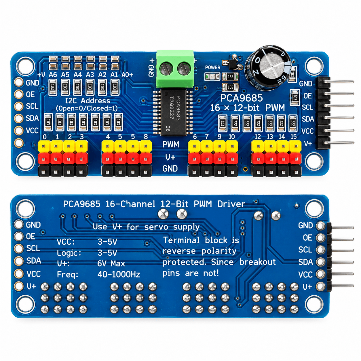 PCA9685 16-Channel 12-Bit PWM Servo Driver Module