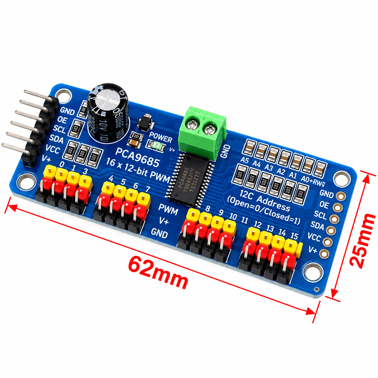 PCA9685 16-Channel 12-Bit PWM Servo Driver Module