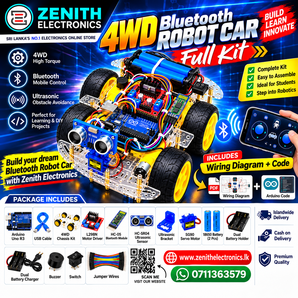 Arduino 4WD Bluetooth Robot Car Full Kit