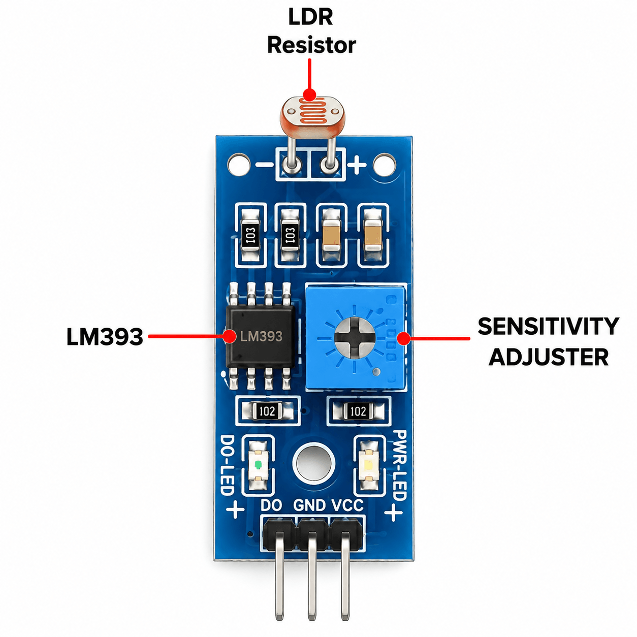 LDR Light Sensor Module.